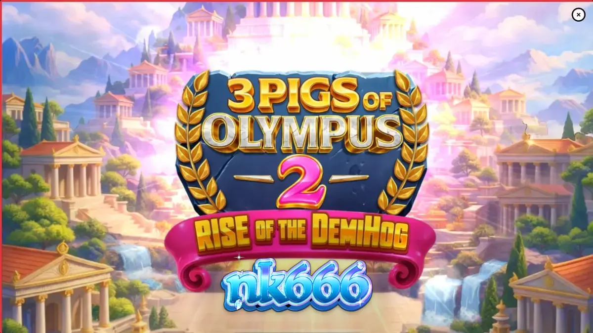 Tampilan visual slot 3 Pigs of Olympus 2 Rise of the DemiHog dengan tema mitologi Yunani